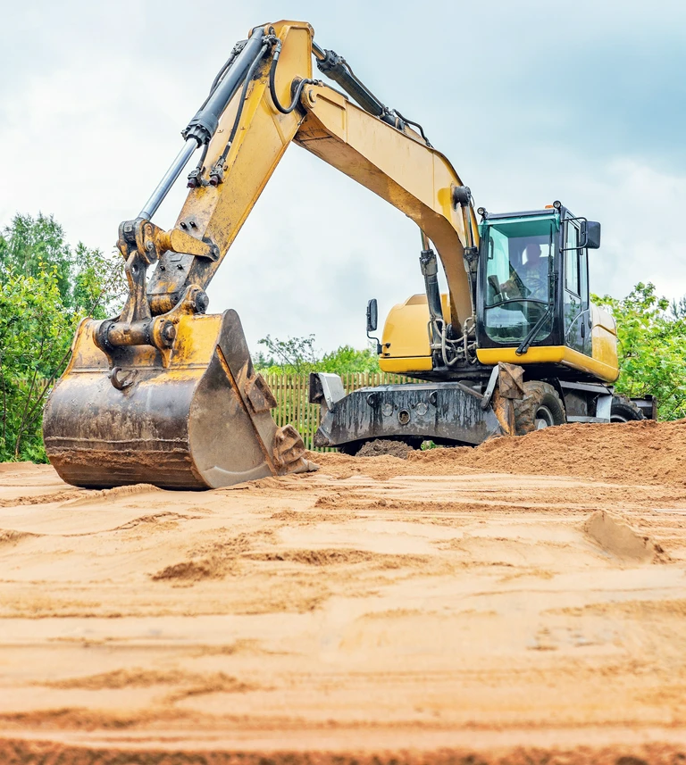 sprzęt budowlany, żółta koparka